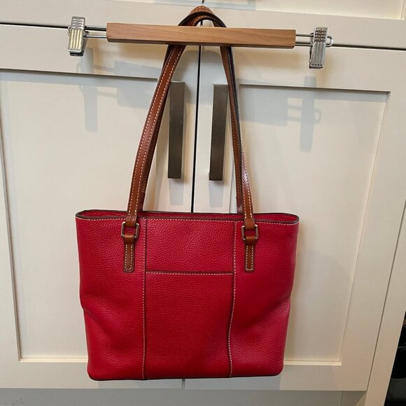 Dooney & Bourke Pebble Grain Lexington Leather Shopper Tote Bag Red & Tan Sz OS - Picture 4 of 15